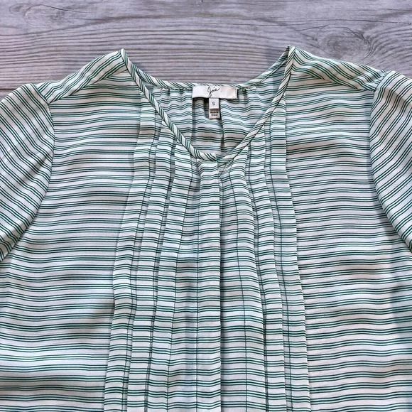 Joie Womens Green Striped Silk Pintuck Pleated Long Sleeve Blouse Size Small - Picture 4 of 9